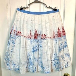 Tommy Hilfiger Pleated Lined A-line Skirt w/ City River Scene and Side Zipper